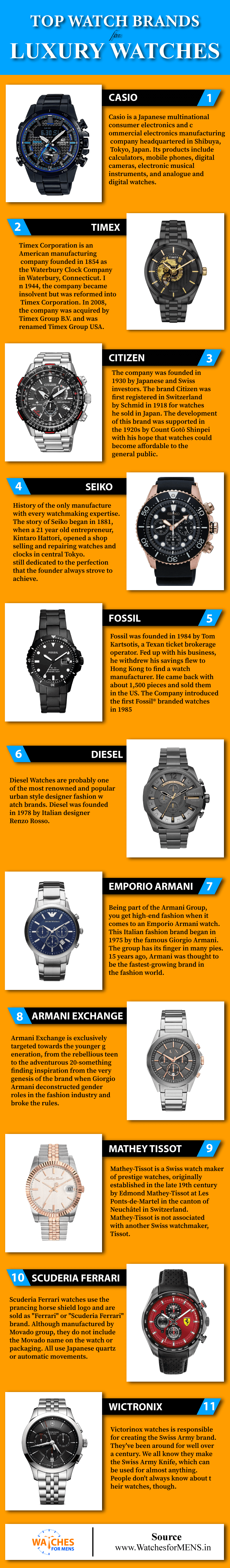 Infographic For Top 10 World Best Luxury Watch Brands in India